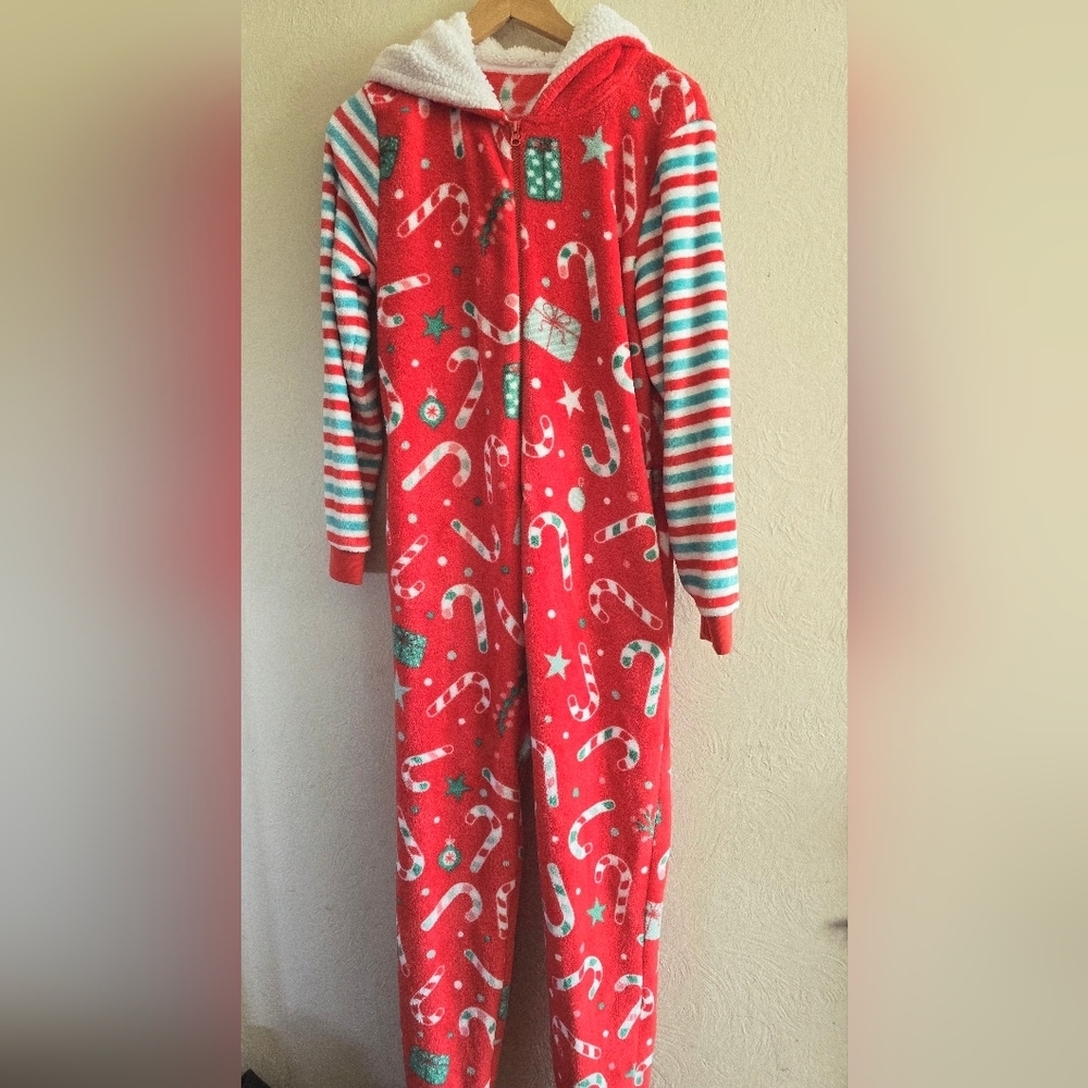 Giggling Getup,Joyfy Christmas Pajamas Hoody Jumpsuit, Size Small - Picture 2 of 11